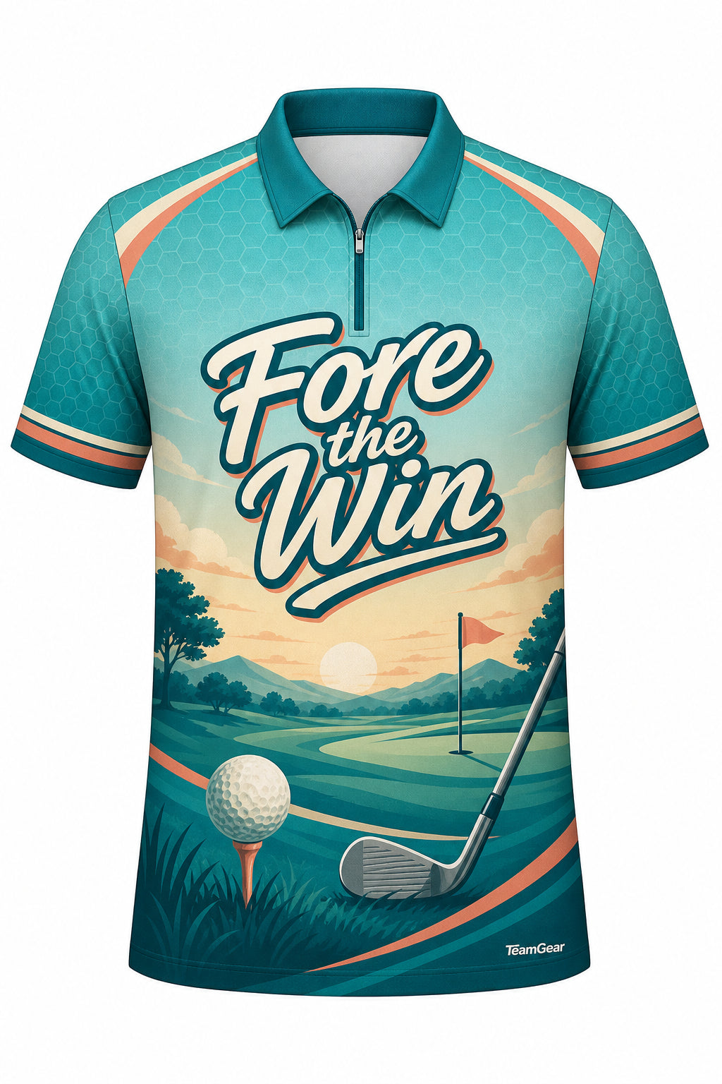 Fore the Win Teal Golf Polo design