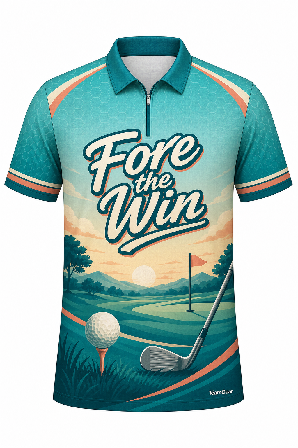Fore the Win Teal Golf Polo design