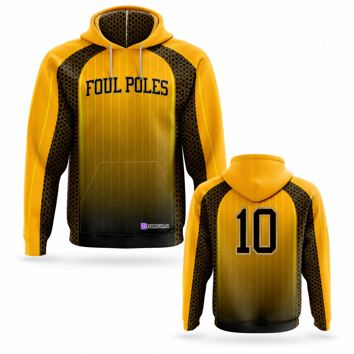Foul Poles Yellow Softball Hoodie - front and back view
