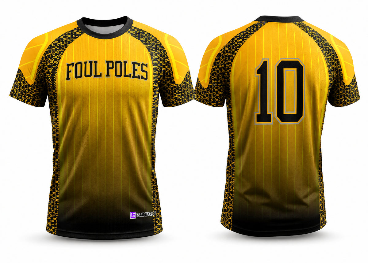 Foul Poles Yellow Softball Jersey - front and back view