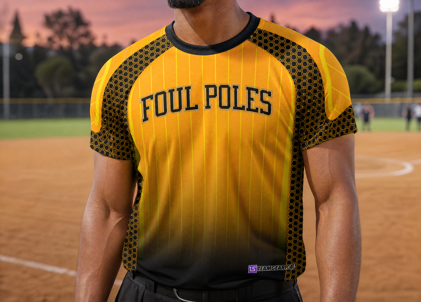 Foul Poles Yellow Softball Jersey — custom softball jersey worn on model — TeamGear Canada
