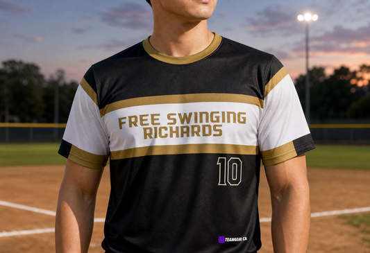 Free Swinging Richards Softball Jersey — custom softball jersey worn on model — TeamGear Canada