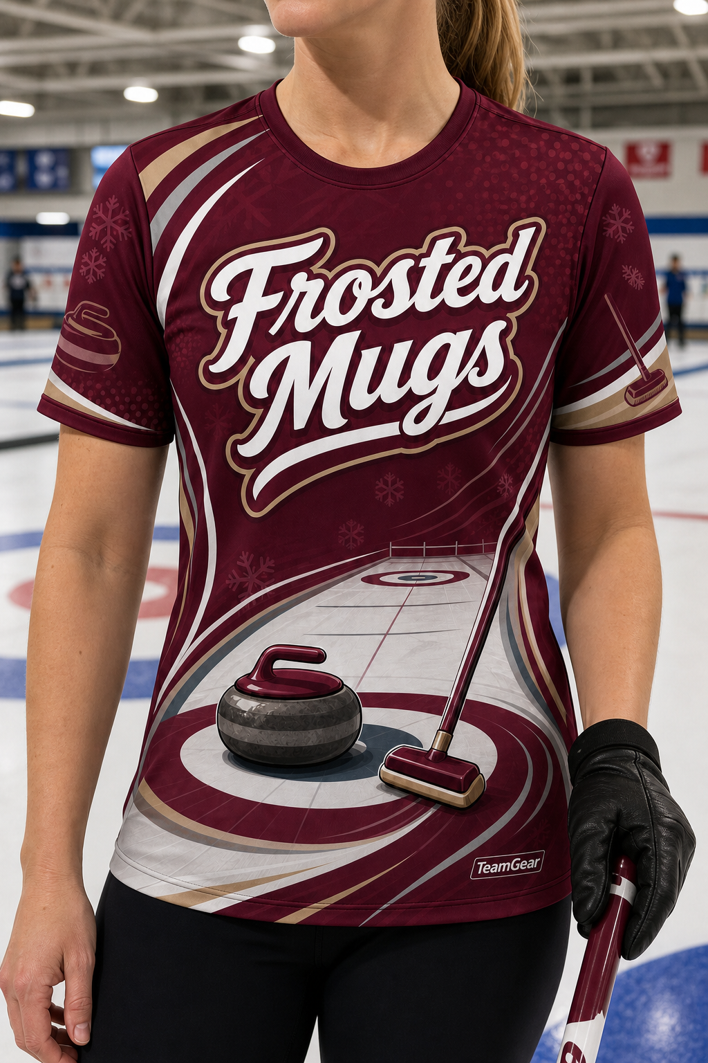 Frosted Mugs Maroon Curling Jersey — custom curling jersey worn on model — TeamGear Canada