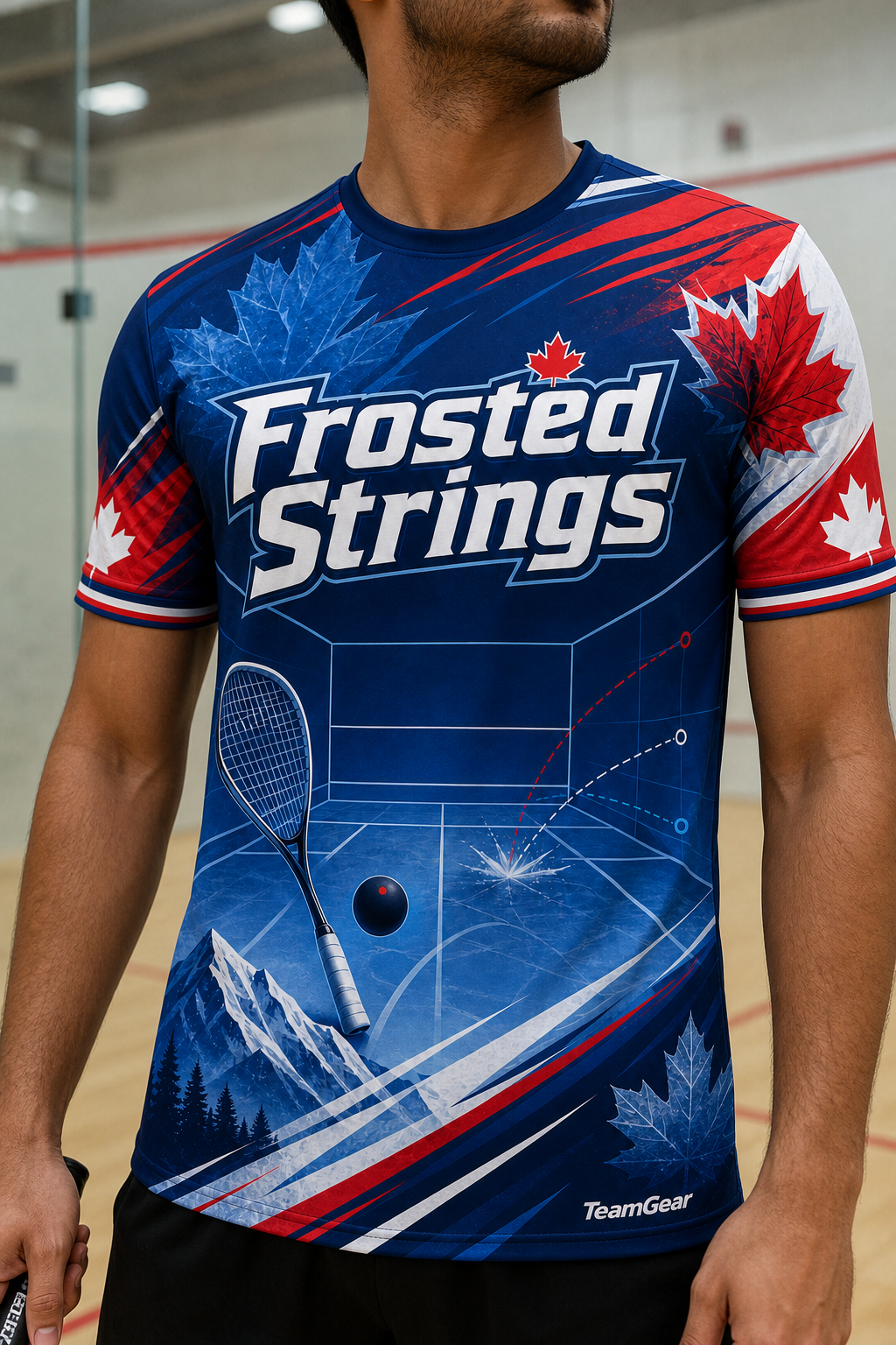 Frosted Strings Blue Squash Jersey — custom squash jersey worn on model — TeamGear Canada