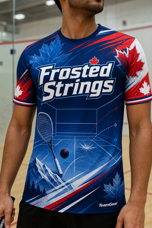 Frosted Strings Blue Squash Jersey — custom squash jersey worn on model — TeamGear Canada