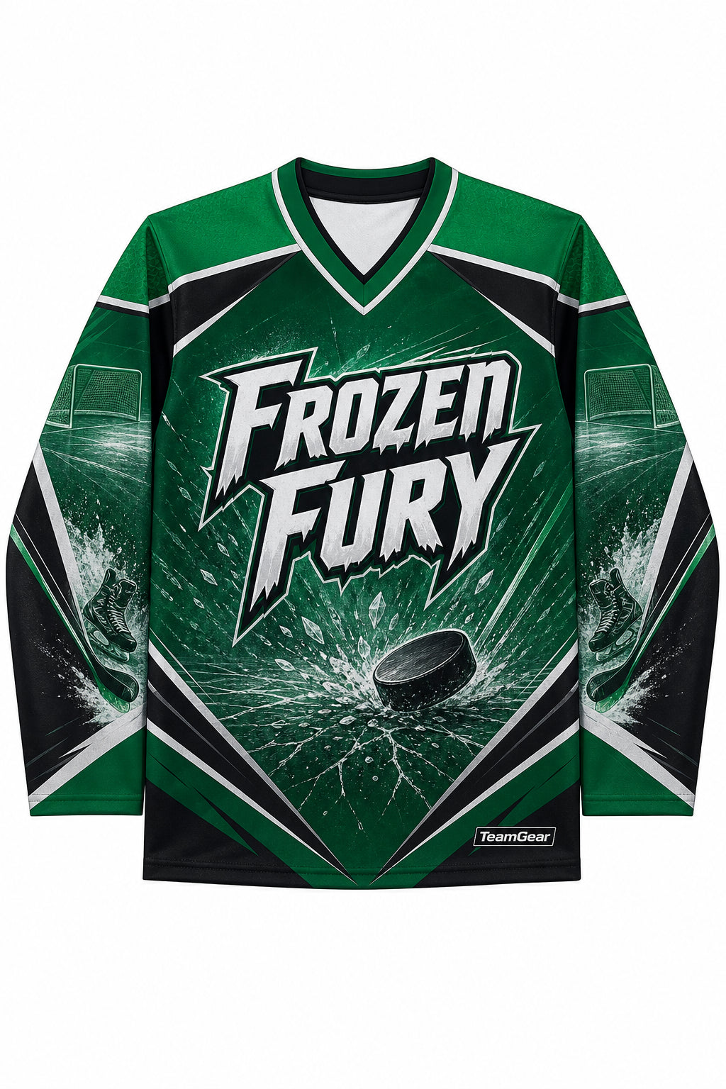Frozen Fury Green Hockey Jersey design