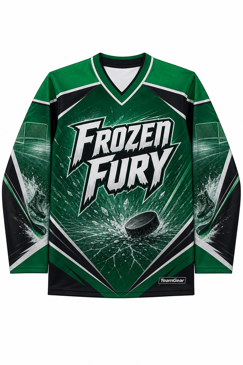 Frozen Fury Green Hockey Jersey design