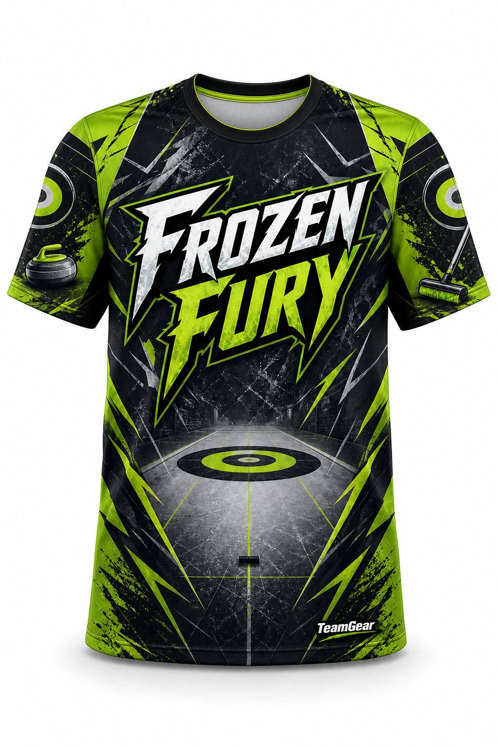 Frozen Fury Lime Curling Jersey - front and back view