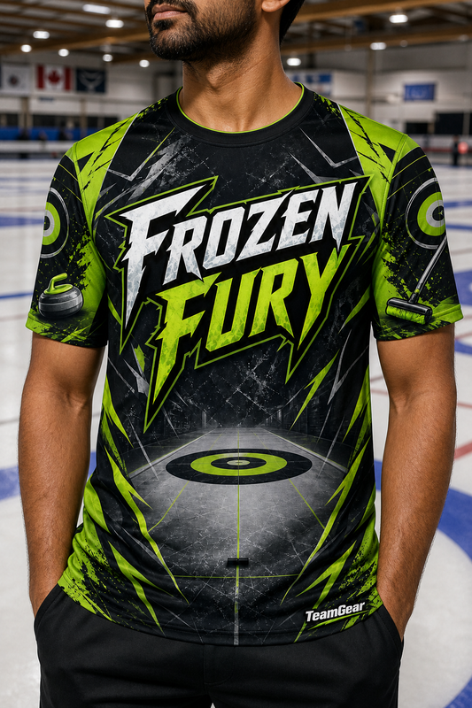 Frozen Fury Lime Curling Jersey — custom curling jersey worn on model — TeamGear Canada