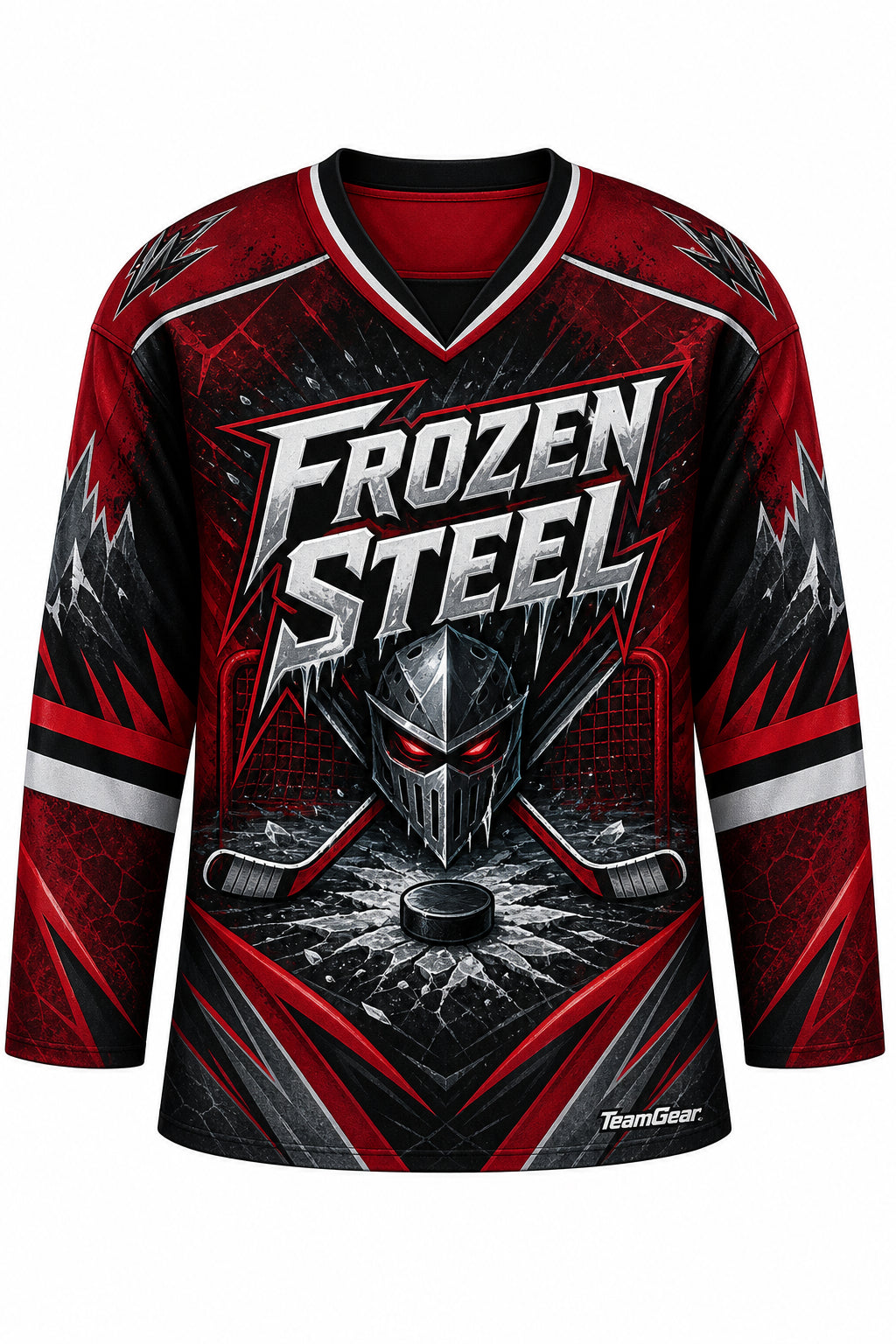 Frozen Steel Red Hockey Jersey design