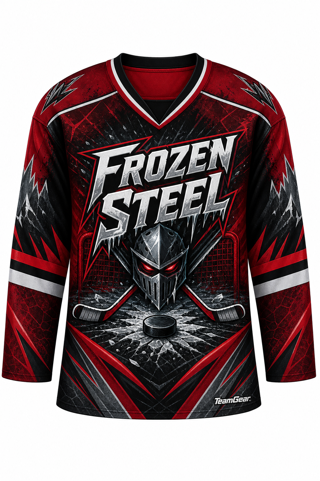 Frozen Steel Red Hockey Jersey design