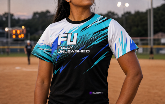 FU - Fully Unleashed Softball Jersey — custom softball jersey worn on model — TeamGear Canada
