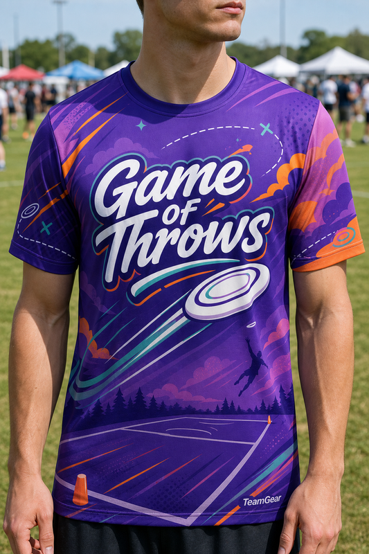 Game of Throws Purple Ultimate Frisbee Jersey — custom ultimate frisbee jersey worn on model — TeamGear Canada