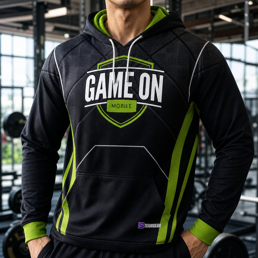 Game On Mobile Hoodie — custom hoodie worn on model — TeamGear Canada