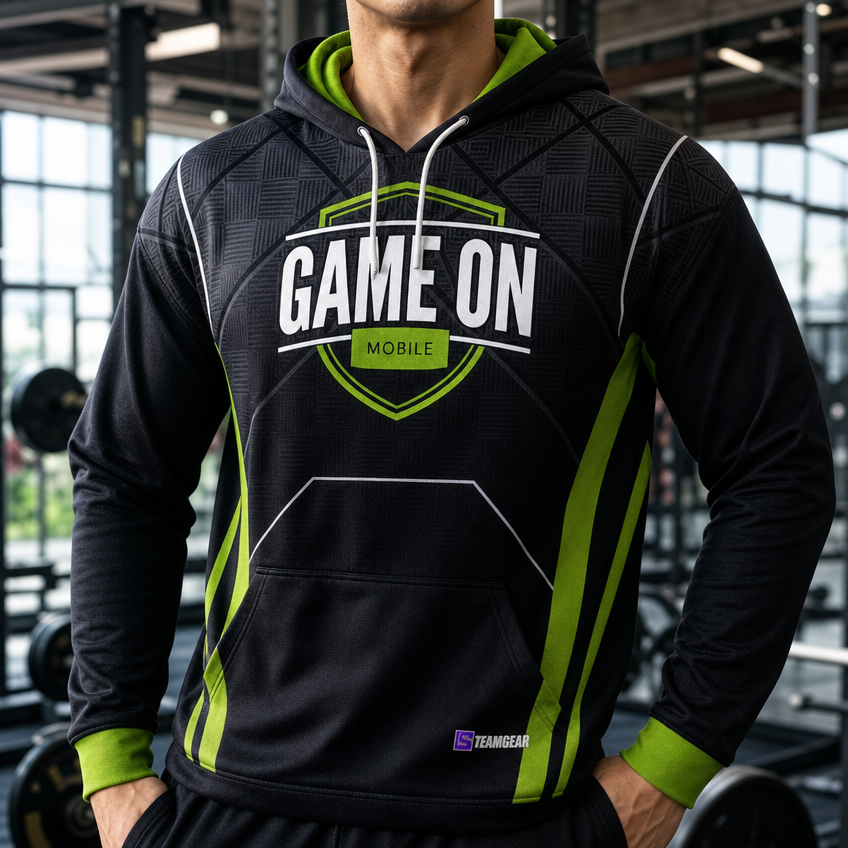 Game On Mobile Hoodie — custom hoodie worn on model — TeamGear Canada