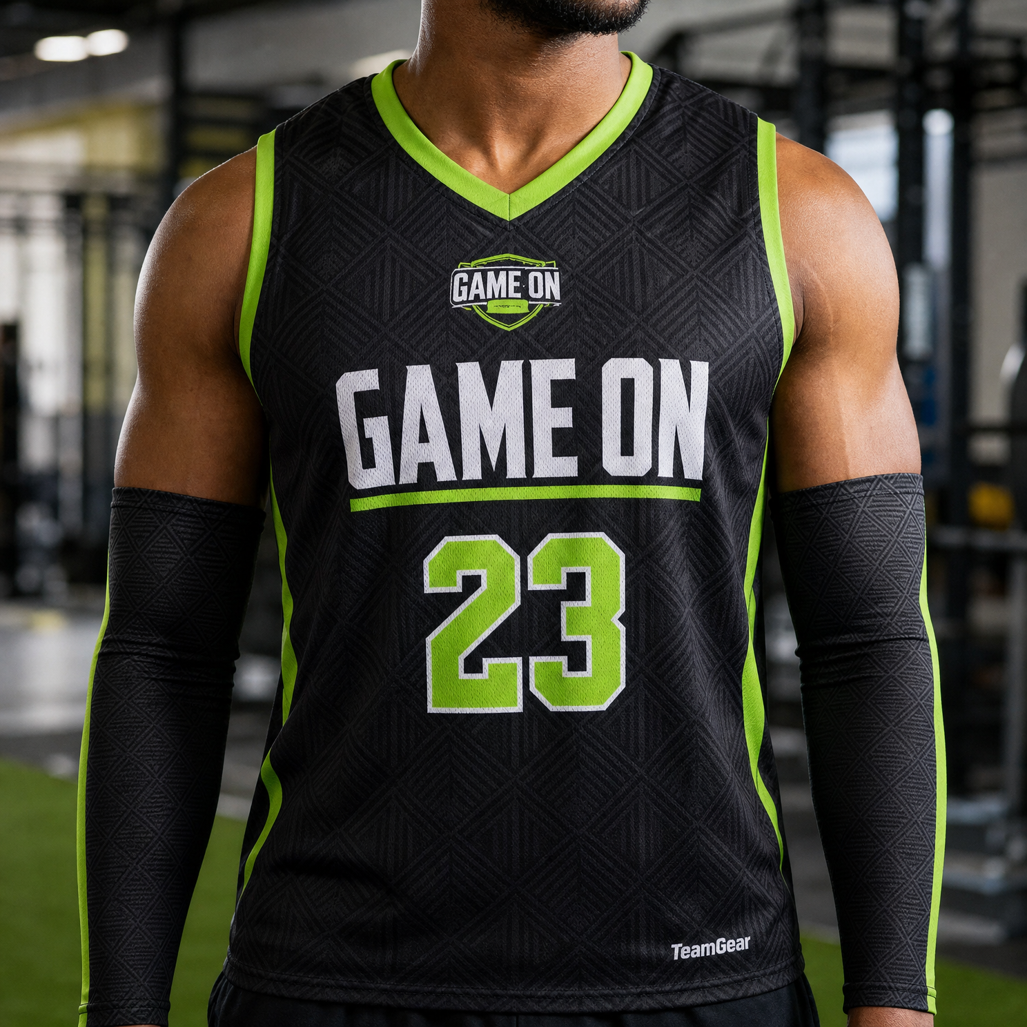 Game On Mobile Sport Compression Sleeve — custom team apparel worn on model — TeamGear Canada