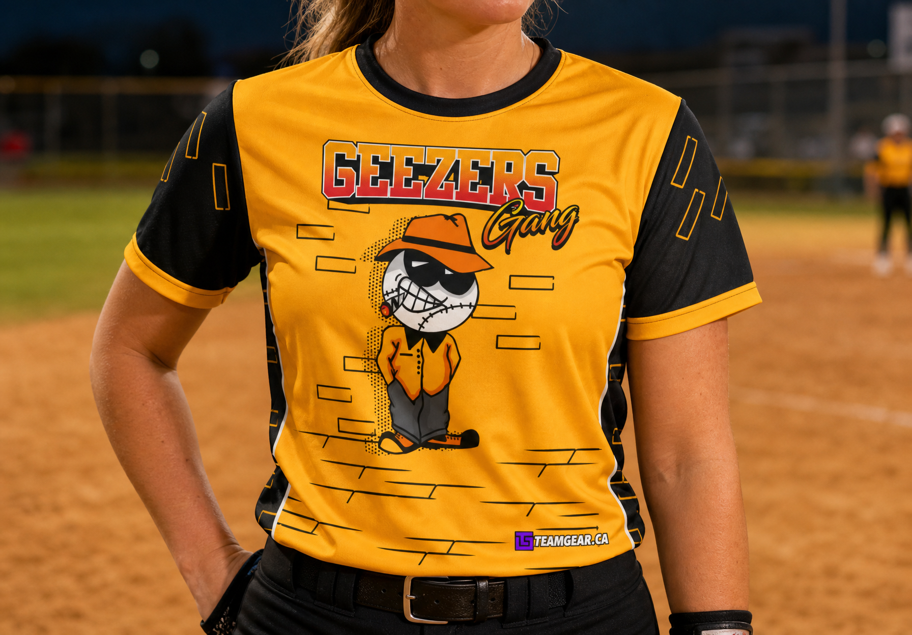 Geezers Gang Softball Jersey — custom softball jersey worn on model — TeamGear Canada