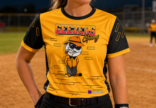 Geezers Gang Softball Jersey — custom softball jersey worn on model — TeamGear Canada