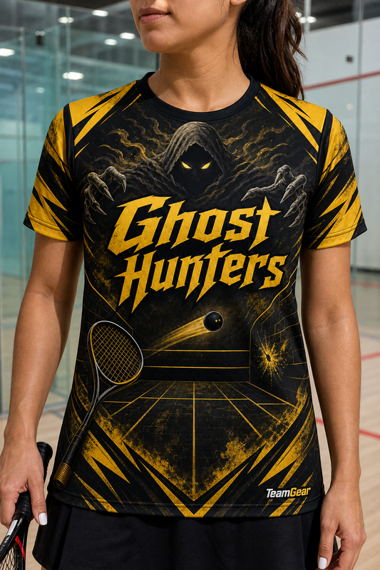 Ghost Hunters Gold Squash Jersey — custom squash jersey worn on model — TeamGear Canada