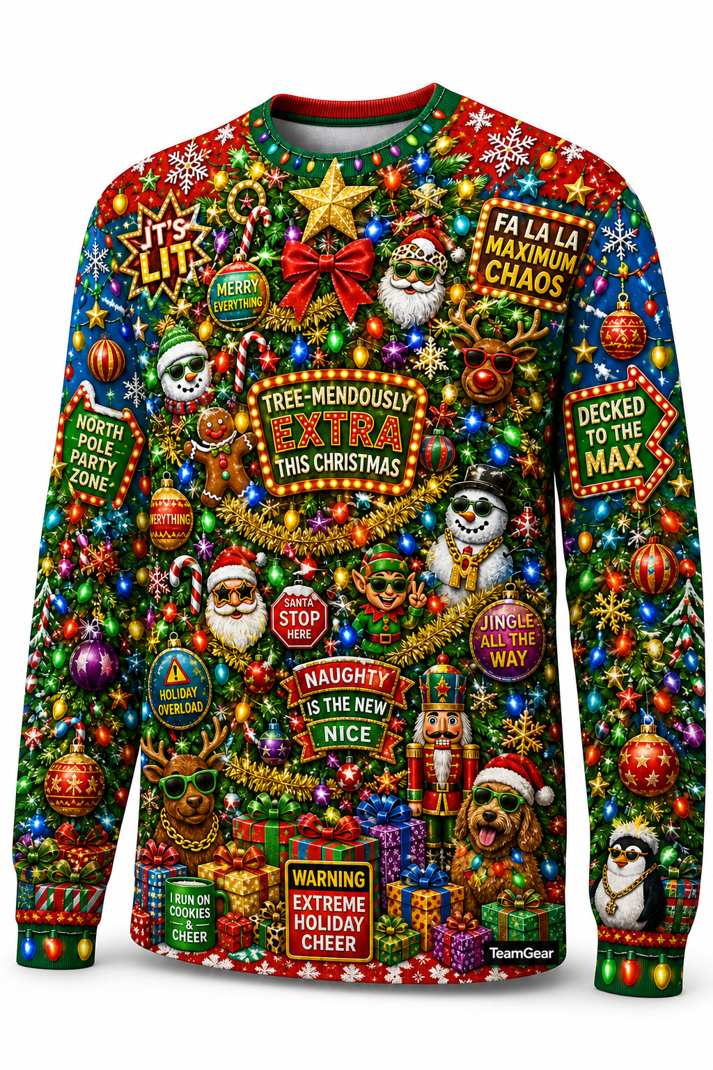 Giant Christmas Tree Sweater Ugly Christmas Sweater - front and back view