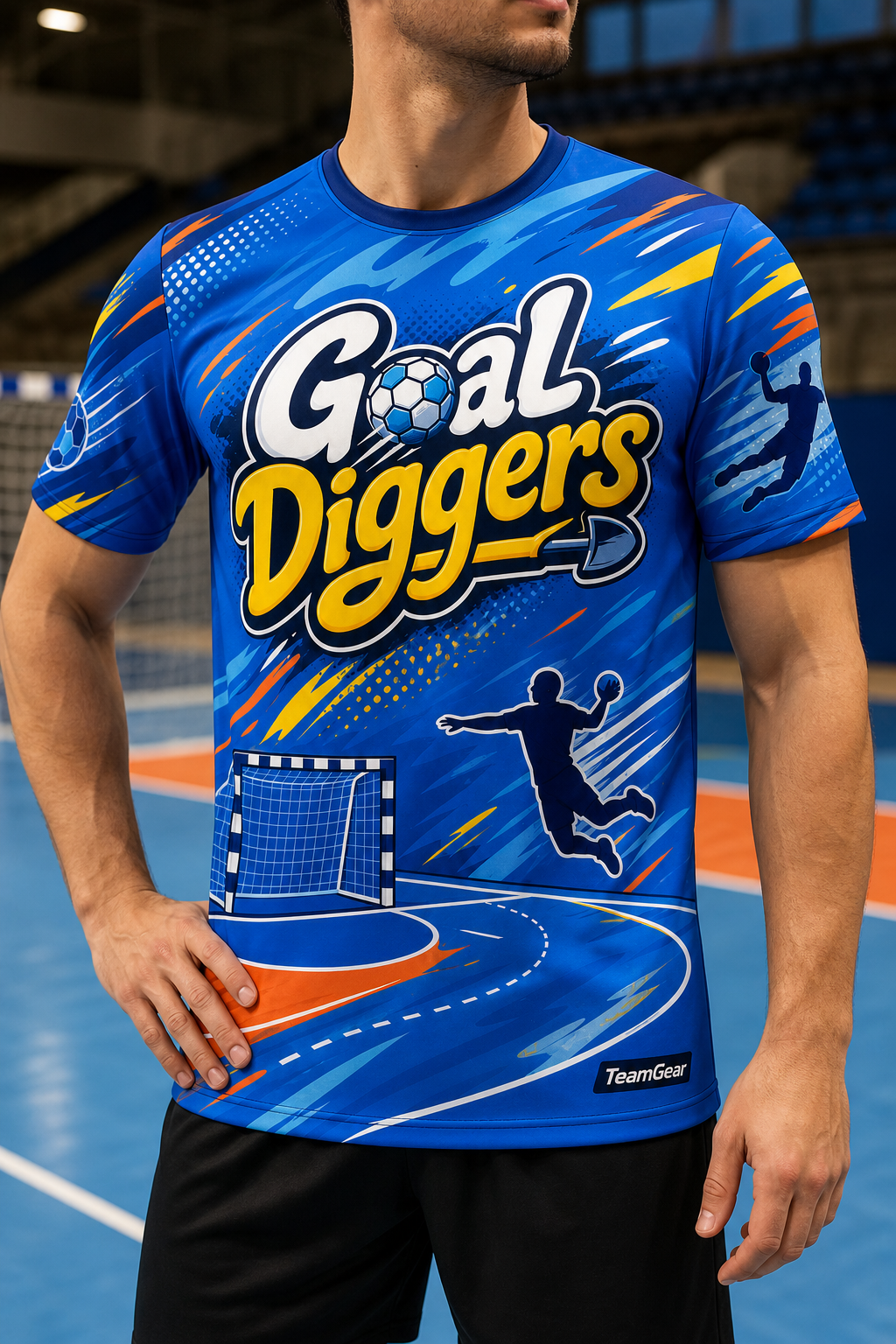 Goal Diggers Blue Handball Jersey — custom handball jersey worn on model — TeamGear Canada