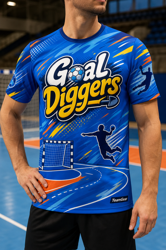 Goal Diggers Blue Handball Jersey — custom handball jersey worn on model — TeamGear Canada