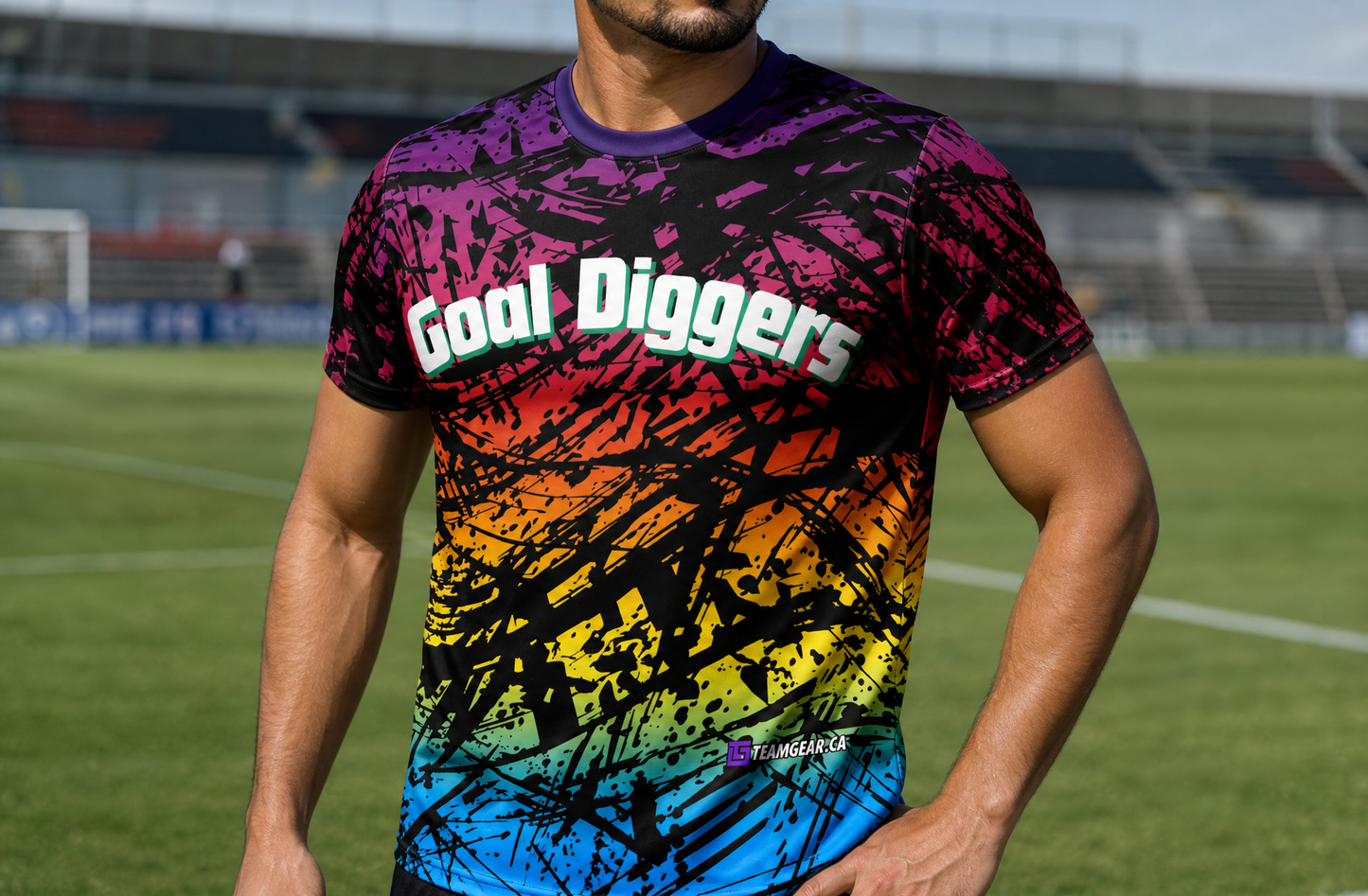 Goal Diggers Multicolour Soccer Jersey — custom soccer jersey worn on model — TeamGear Canada
