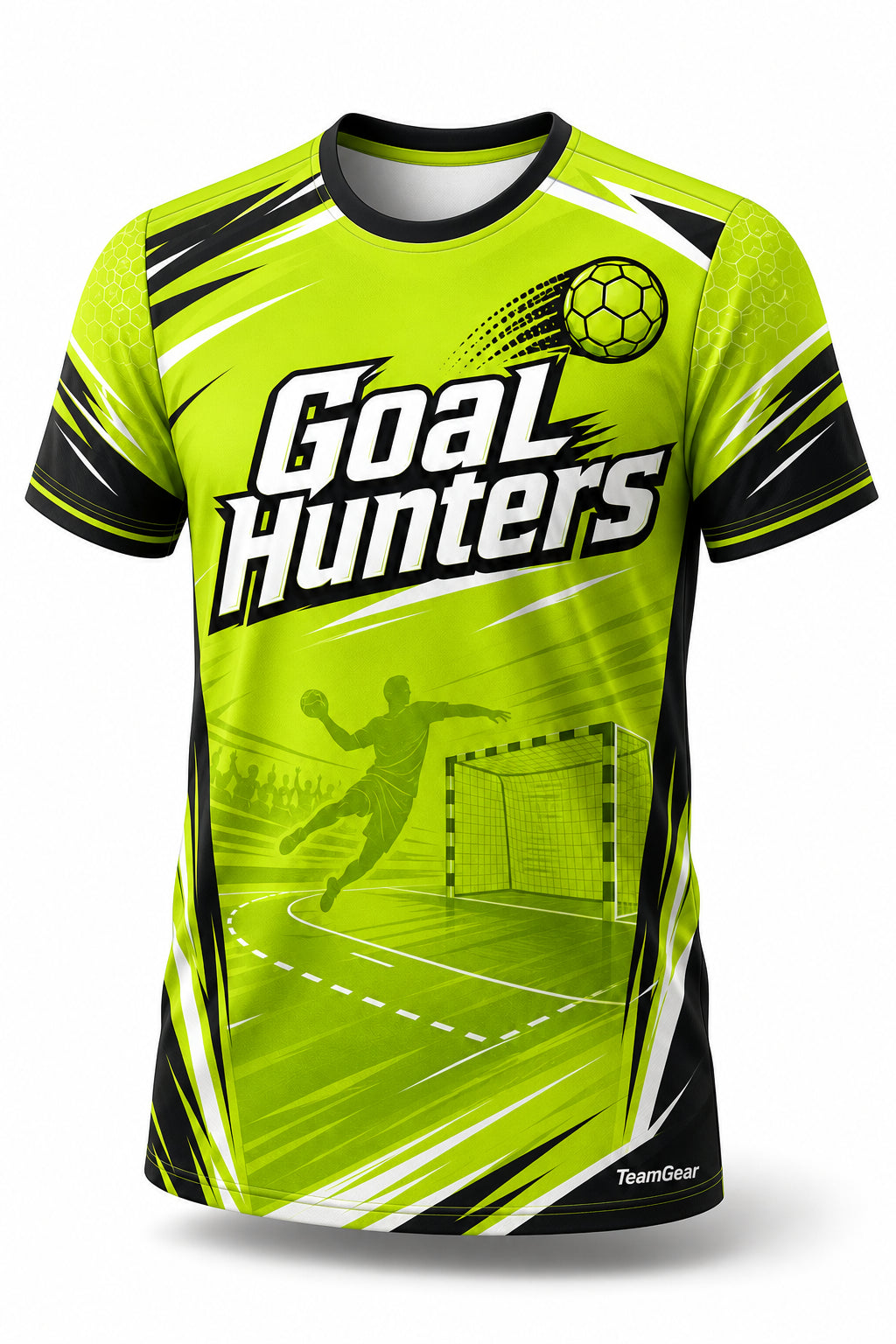 Goal Hunters Lime Handball Jersey - front and back view