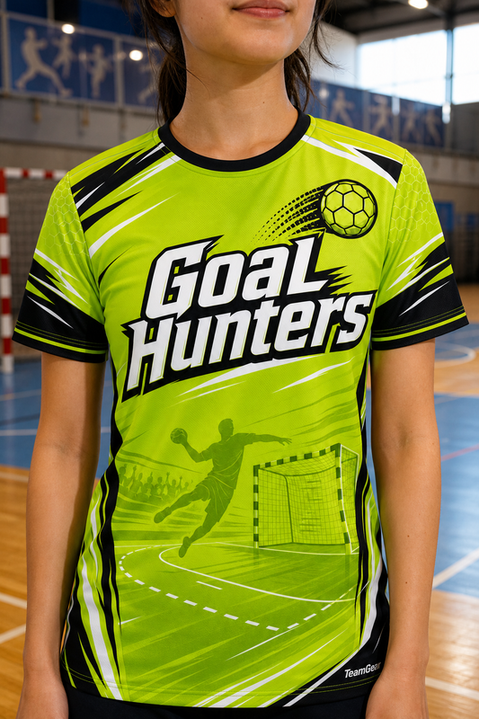 Goal Hunters Lime Handball Jersey — custom handball jersey worn on model — TeamGear Canada