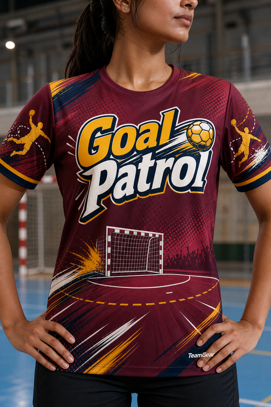 Goal Patrol Maroon Handball Jersey — custom handball jersey worn on model — TeamGear Canada