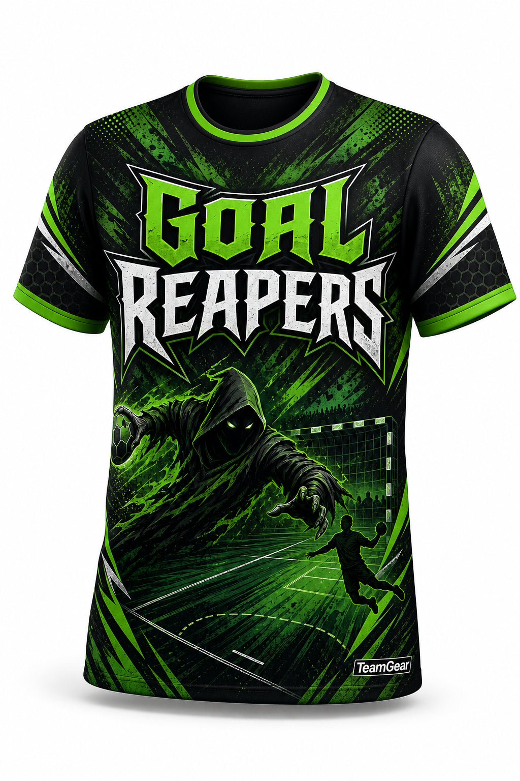 Goal Reapers Green Handball Jersey - front and back view
