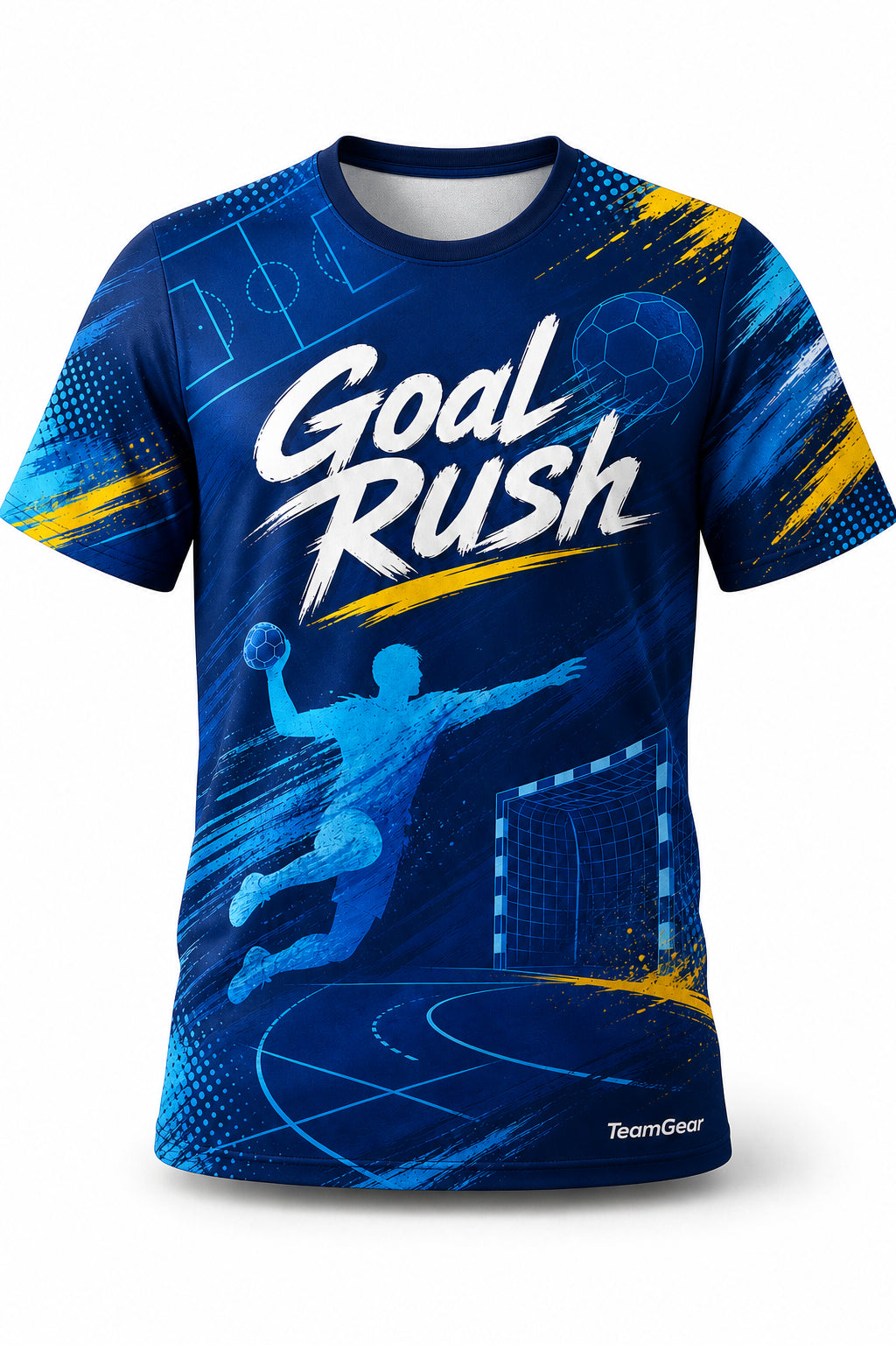 Goal Rush Blue Handball Jersey - front and back view