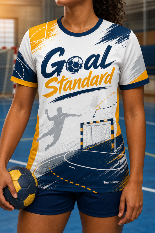 Goal Standard White Handball Jersey — custom handball jersey worn on model — TeamGear Canada