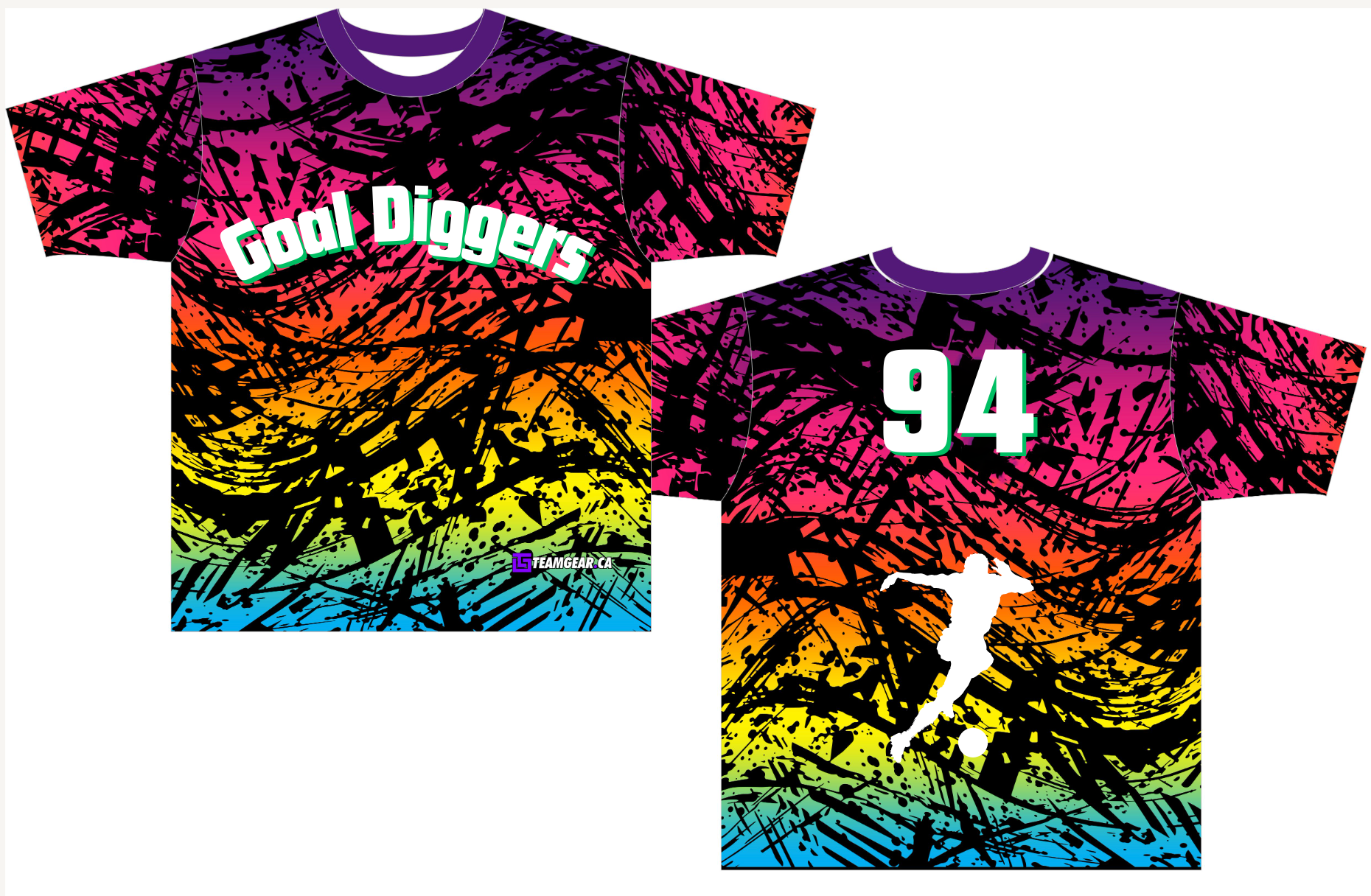 Goal Diggers Multicolour Soccer Jersey with black paint splatter