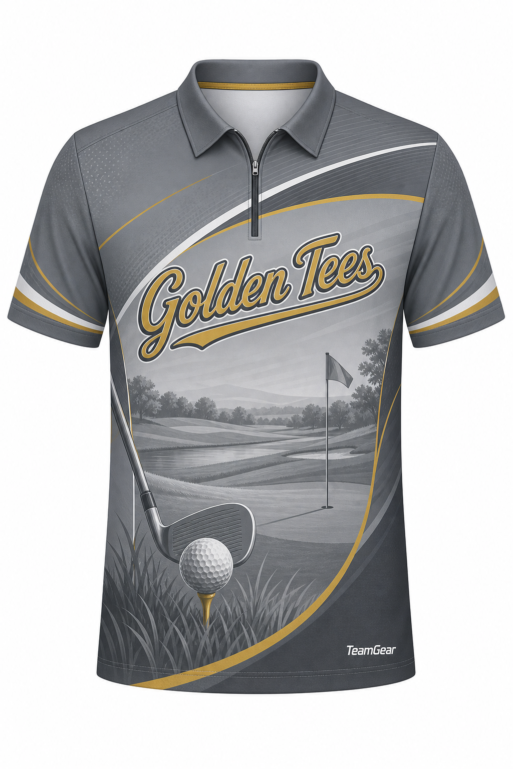 Golden Tees Grey Golf Polo design