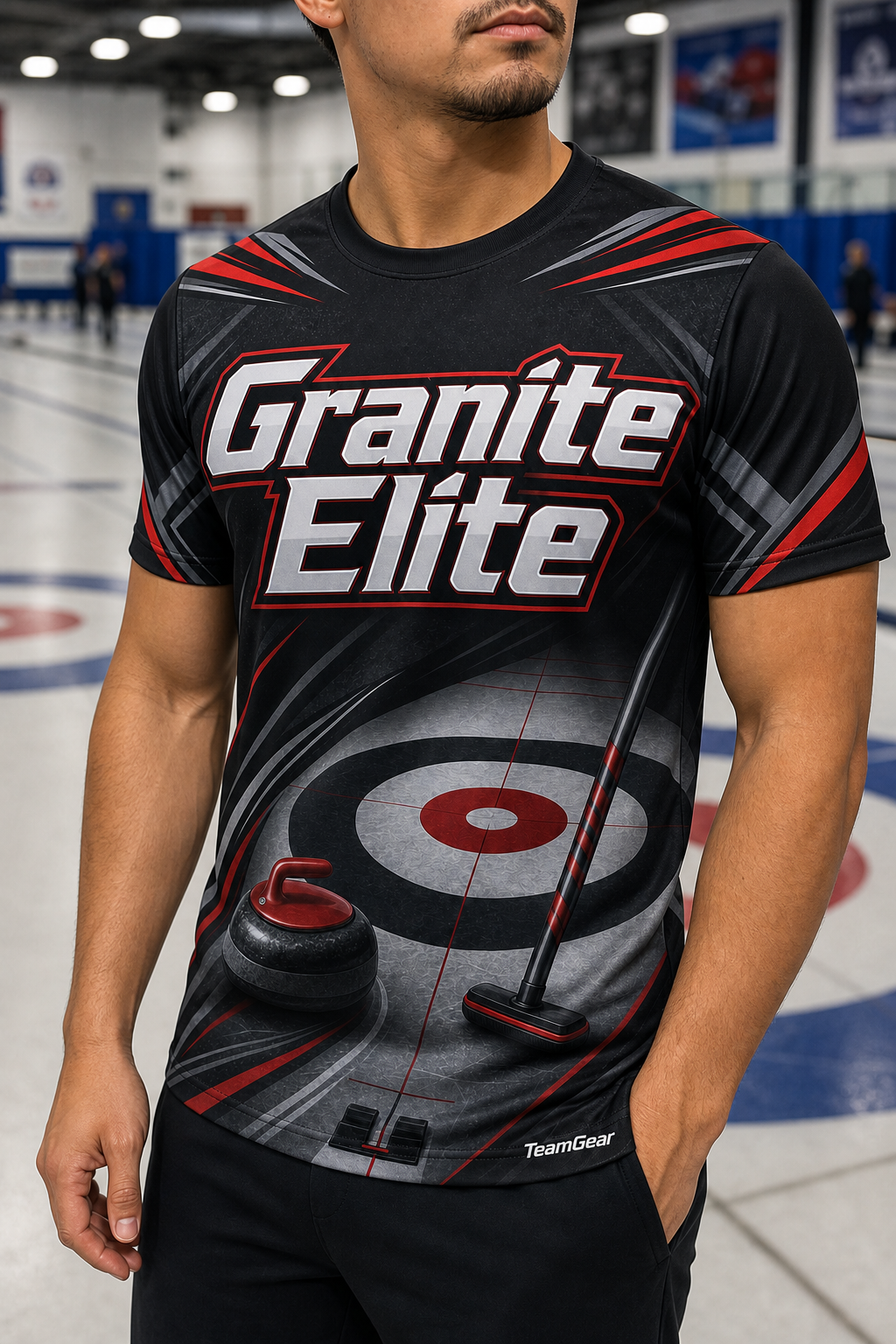 Granite Elite Black Curling Jersey — custom curling jersey worn on model — TeamGear Canada