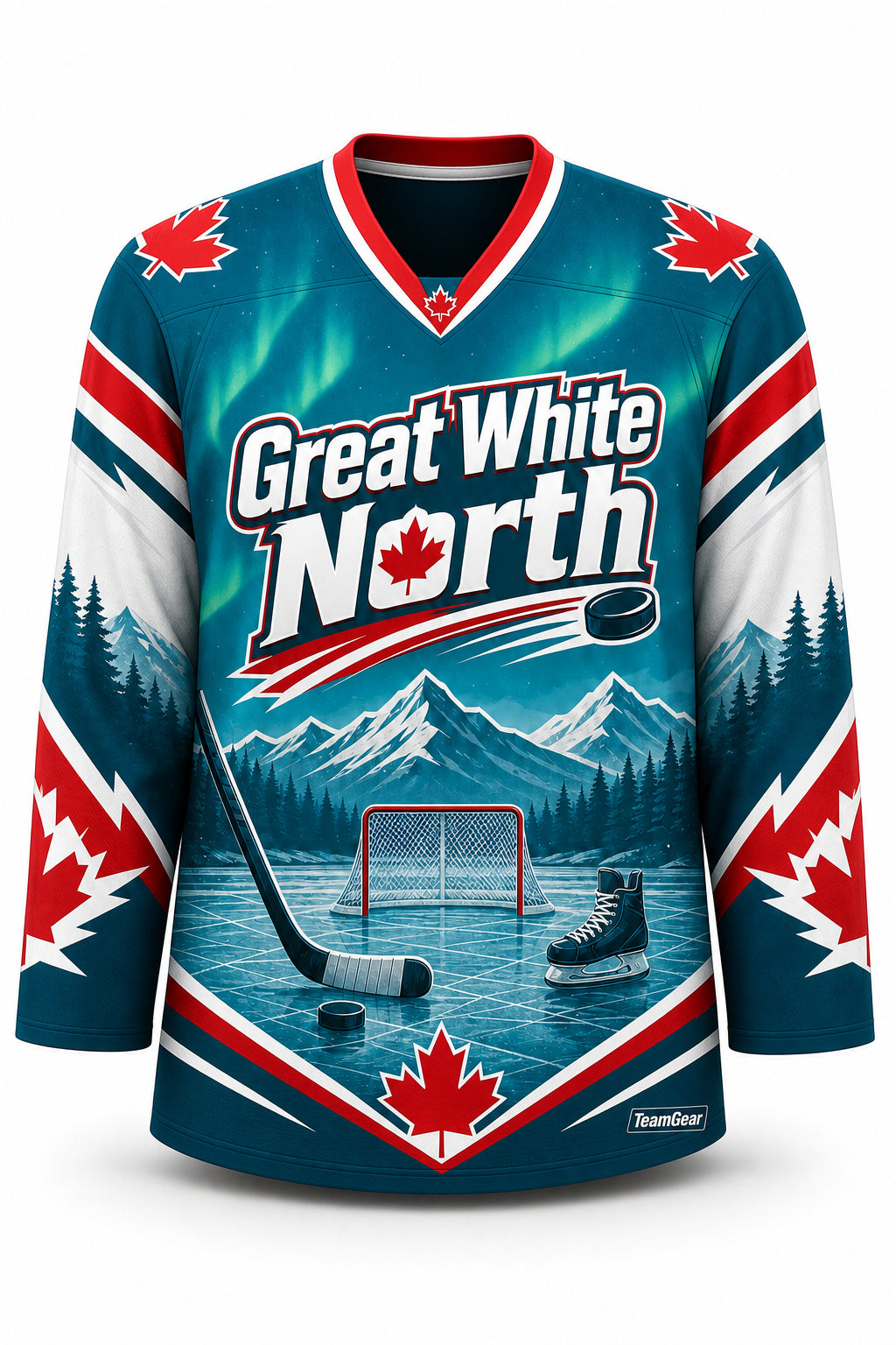 Great White North Teal Hockey Jersey - front and back view