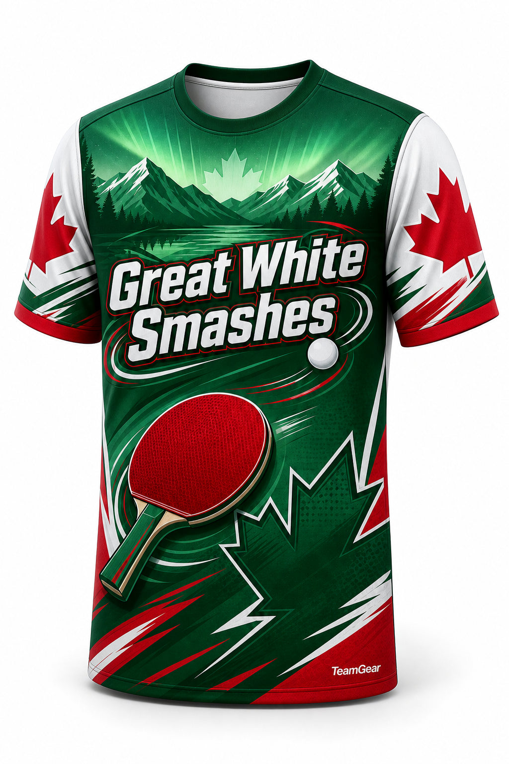 Great White Smashes Green Table Tennis Jersey - front and back view