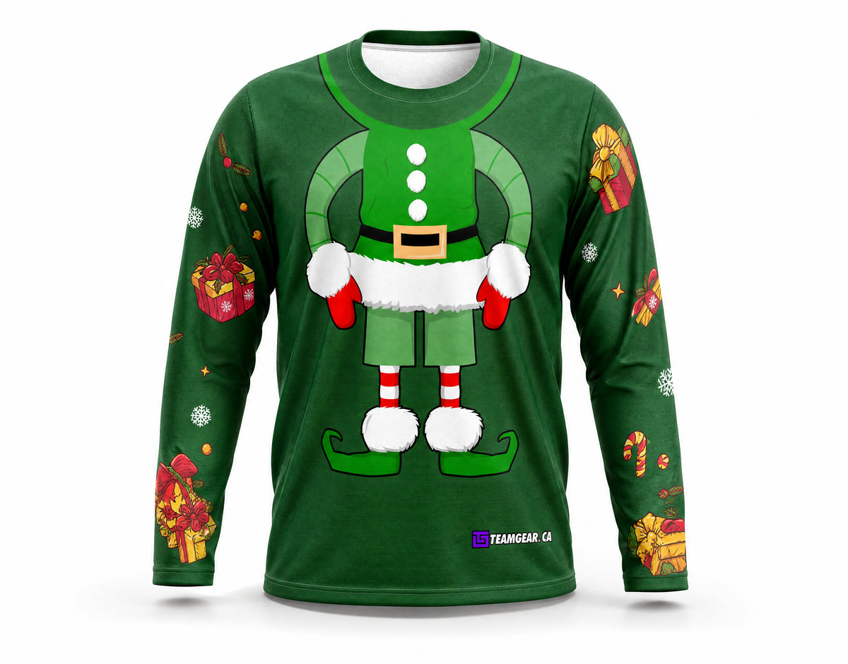 Green Elf Ugly Christmas Sweater - front and back view
