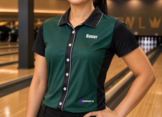 Green Machine Bowling Jersey — custom bowling jersey worn on model — TeamGear Canada
