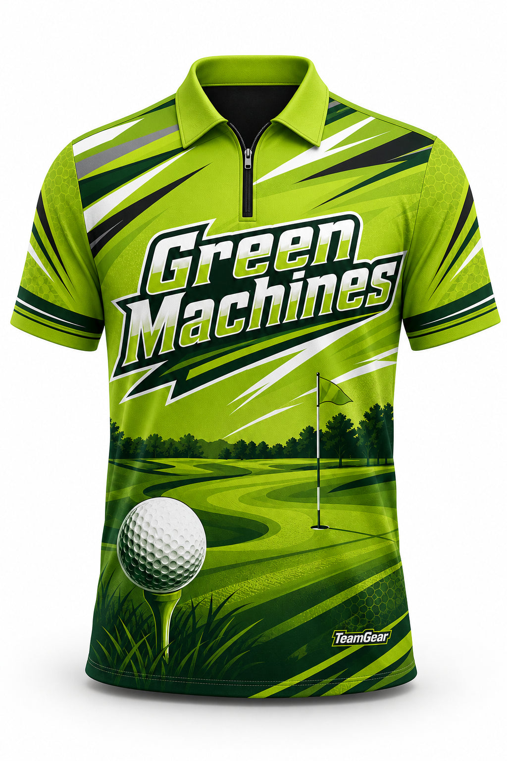 Green Machines Lime Golf Polo - front and back view