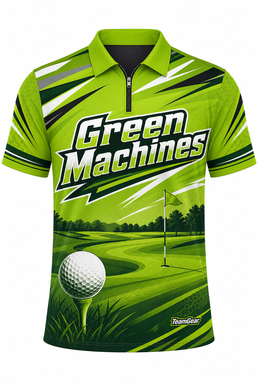 Green Machines Lime Golf Polo design