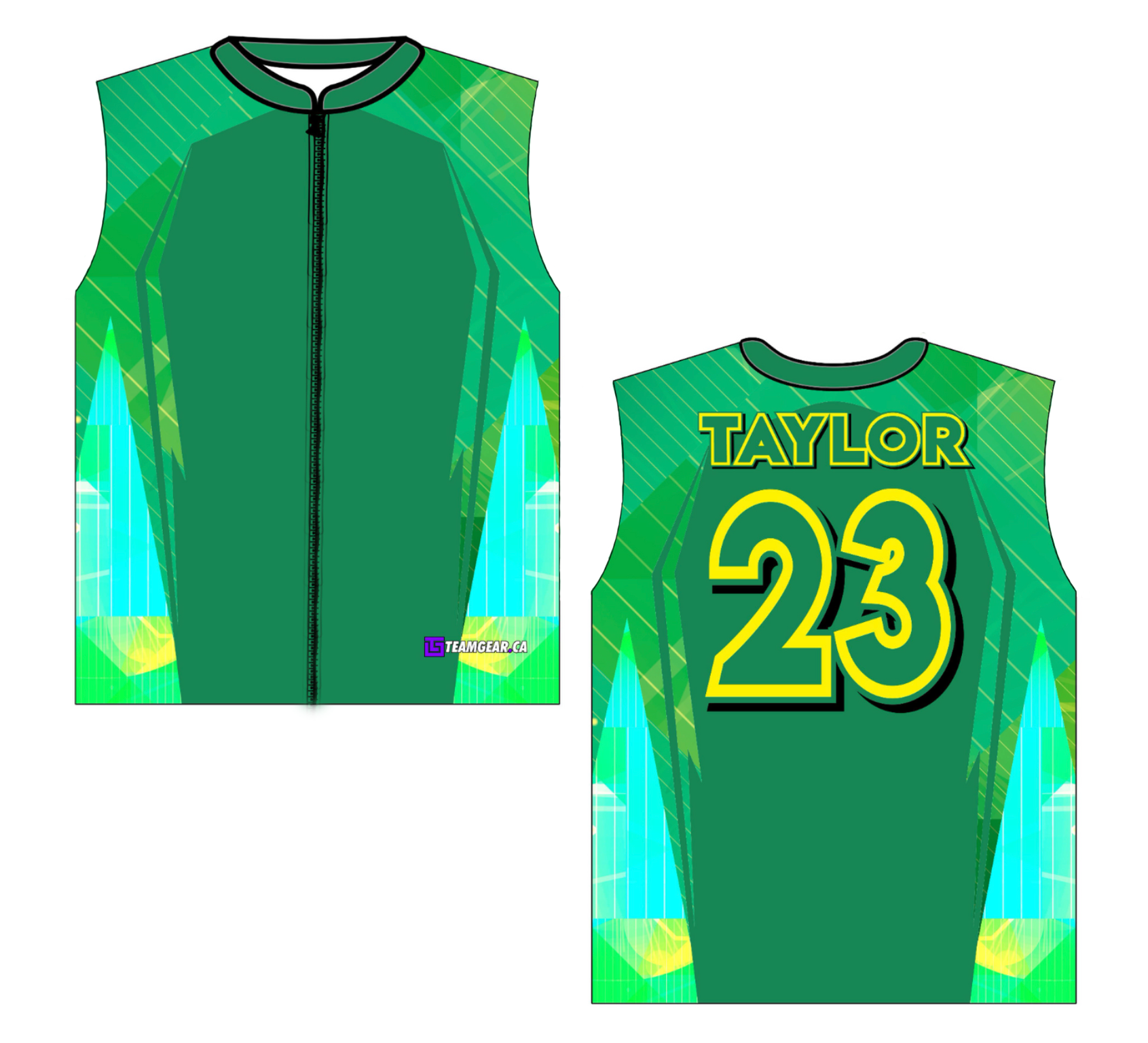 green sleeveless sports vest with zipper