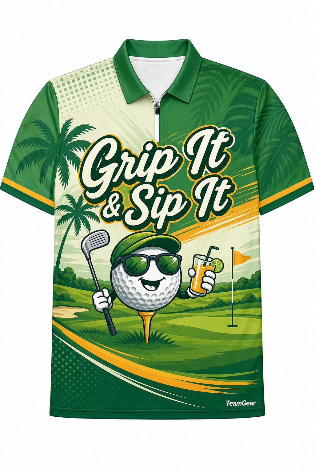 Grip It & Sip It Green Golf Polo design