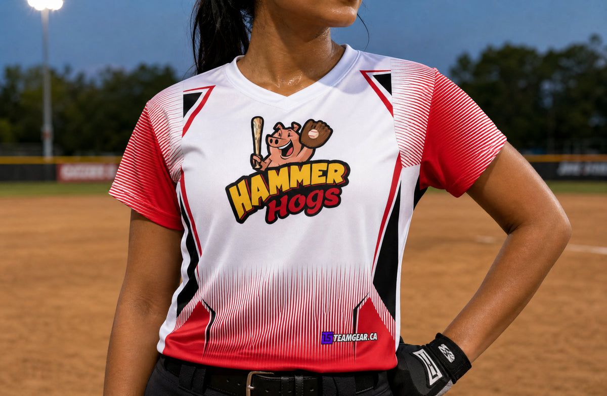 Hammer Hogs Softball Jersey — custom softball jersey worn on model — TeamGear Canada