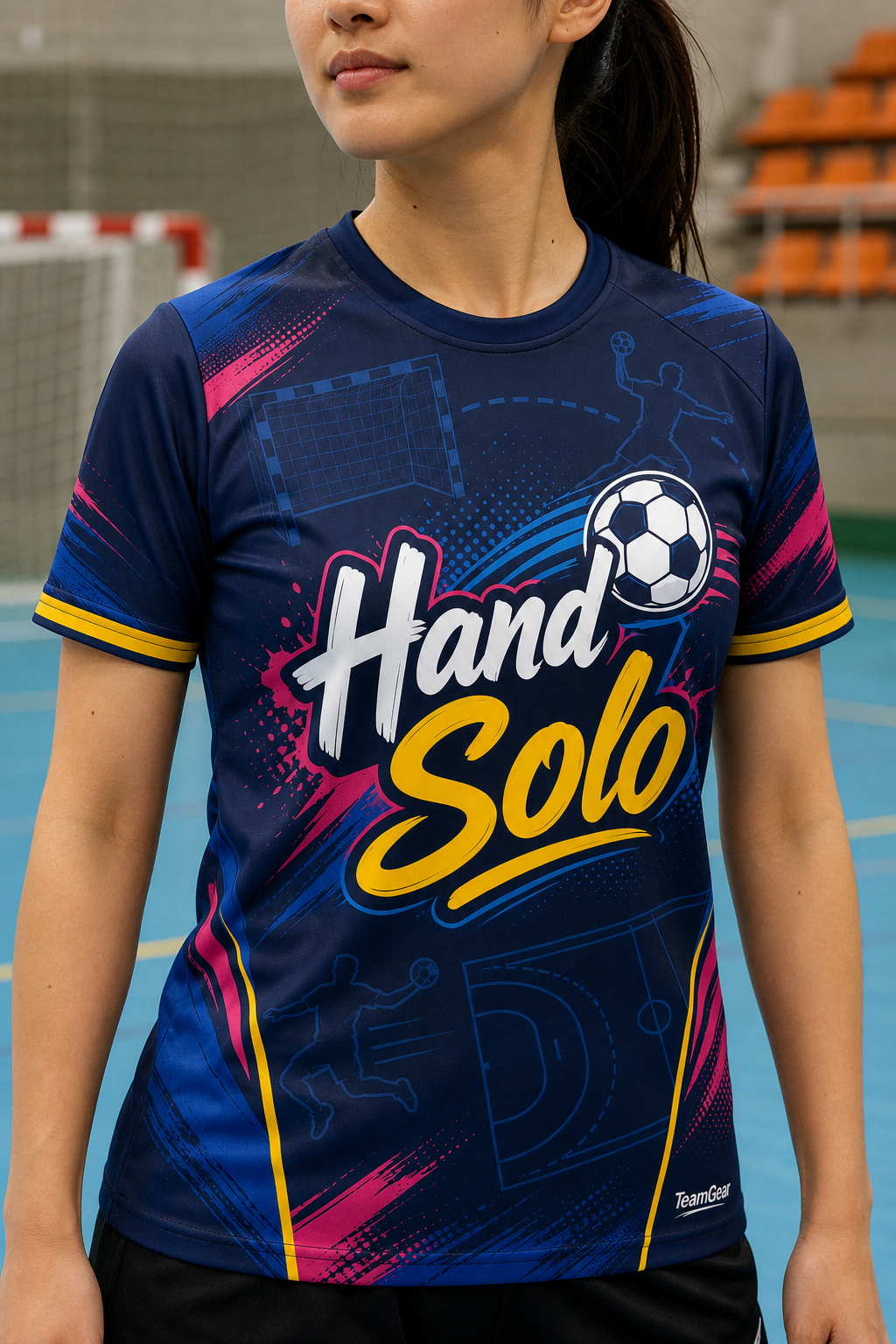 Hand Solo Navy Handball Jersey — custom handball jersey worn on model — TeamGear Canada