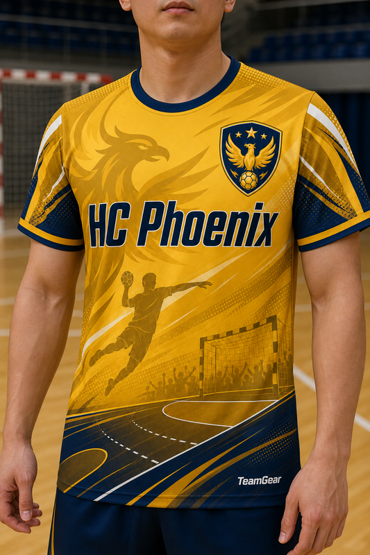 HC Phoenix Gold Handball Jersey — custom handball jersey worn on model — TeamGear Canada