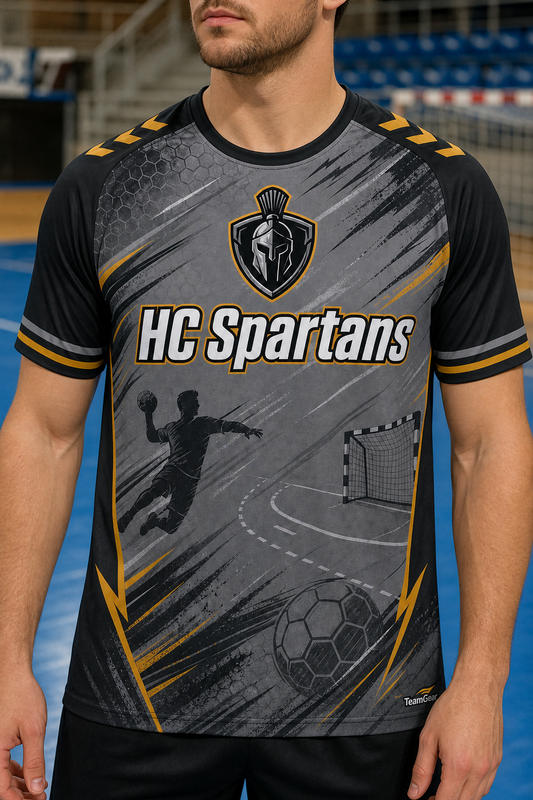 HC Spartans Grey Handball Jersey — custom handball jersey worn on model — TeamGear Canada