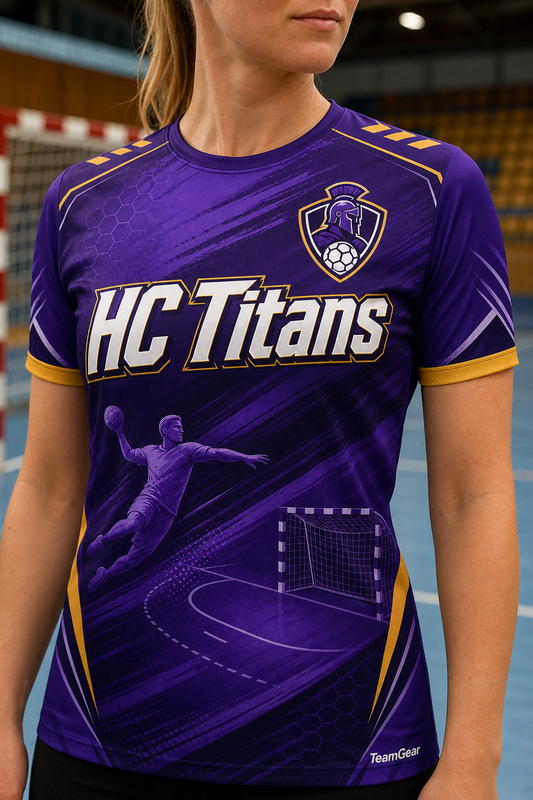 HC Titans Purple Handball Jersey — custom handball jersey worn on model — TeamGear Canada