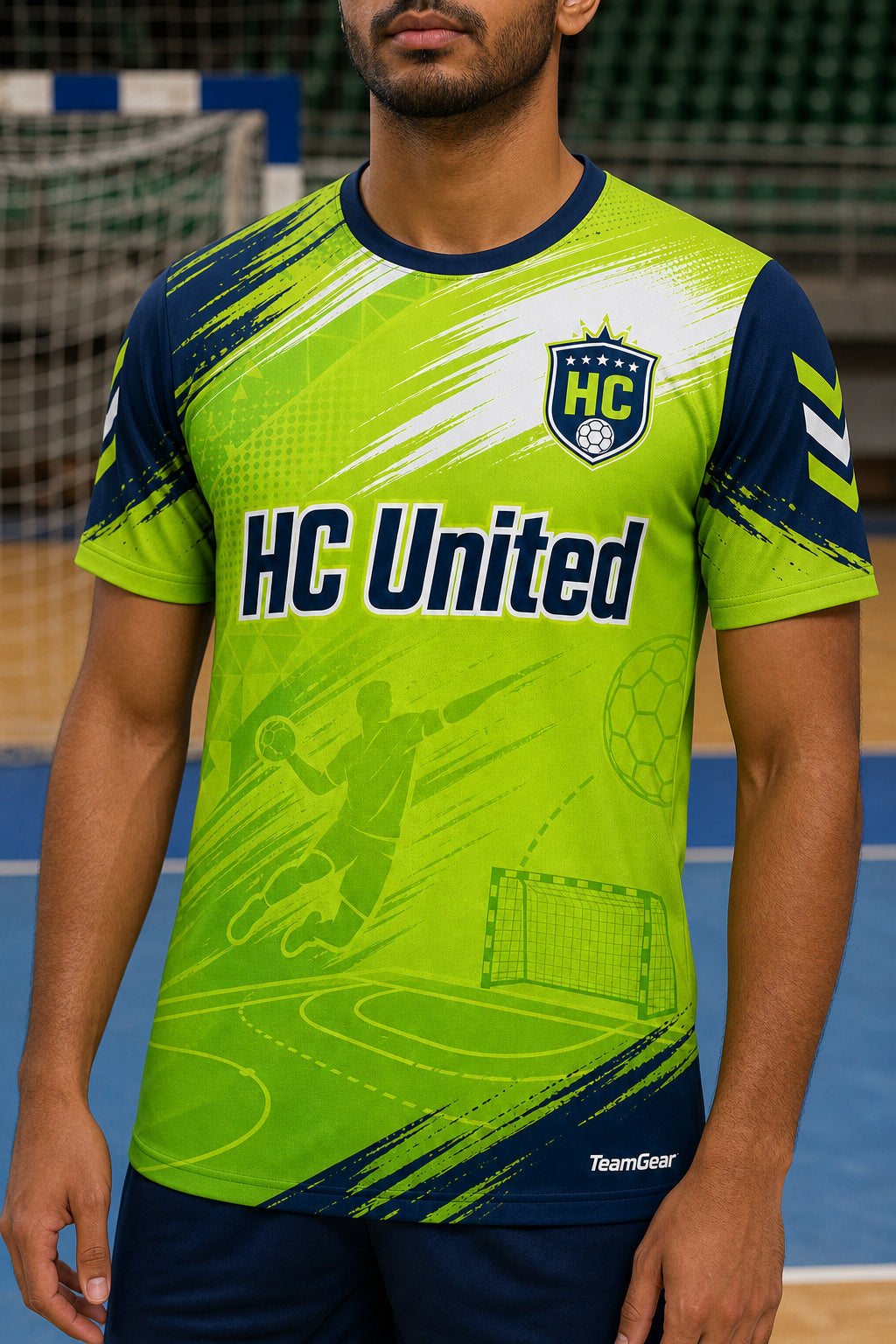 HC United Lime Handball Jersey — custom handball jersey worn on model — TeamGear Canada
